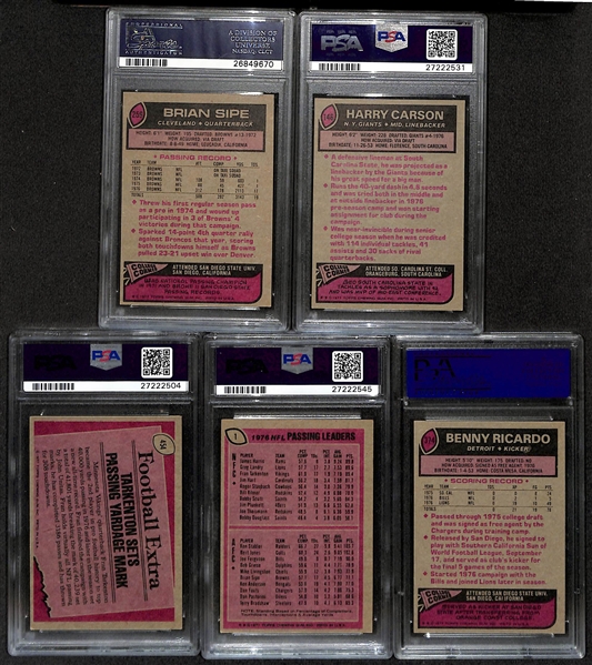 Lot of (14) 1977 PSA Graded Topps Football Cards w. Brian Sipe PSA 5 & Harry Carson PSA 5